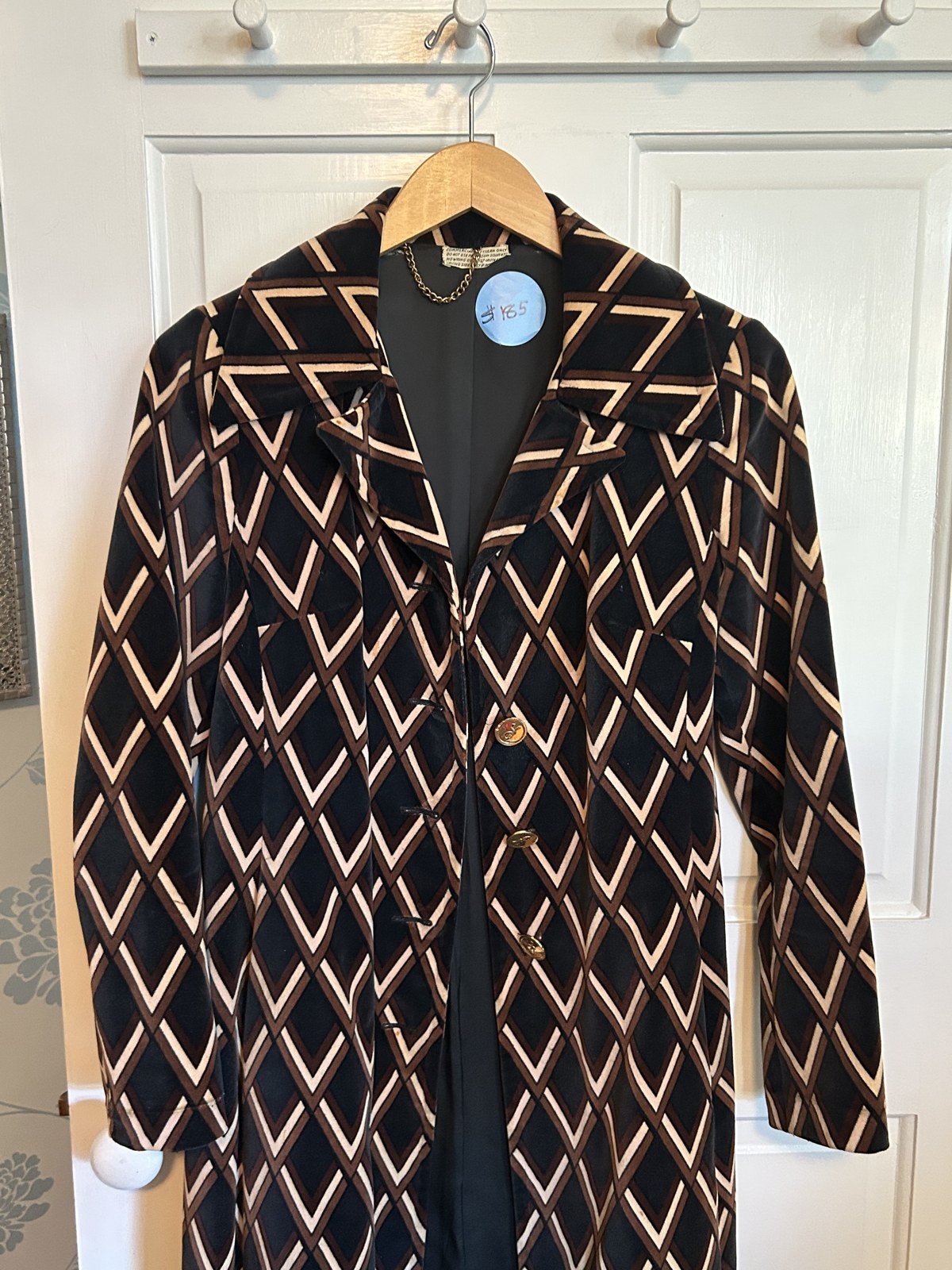 1970s Harlequin Velvet Midi Coat, image 2