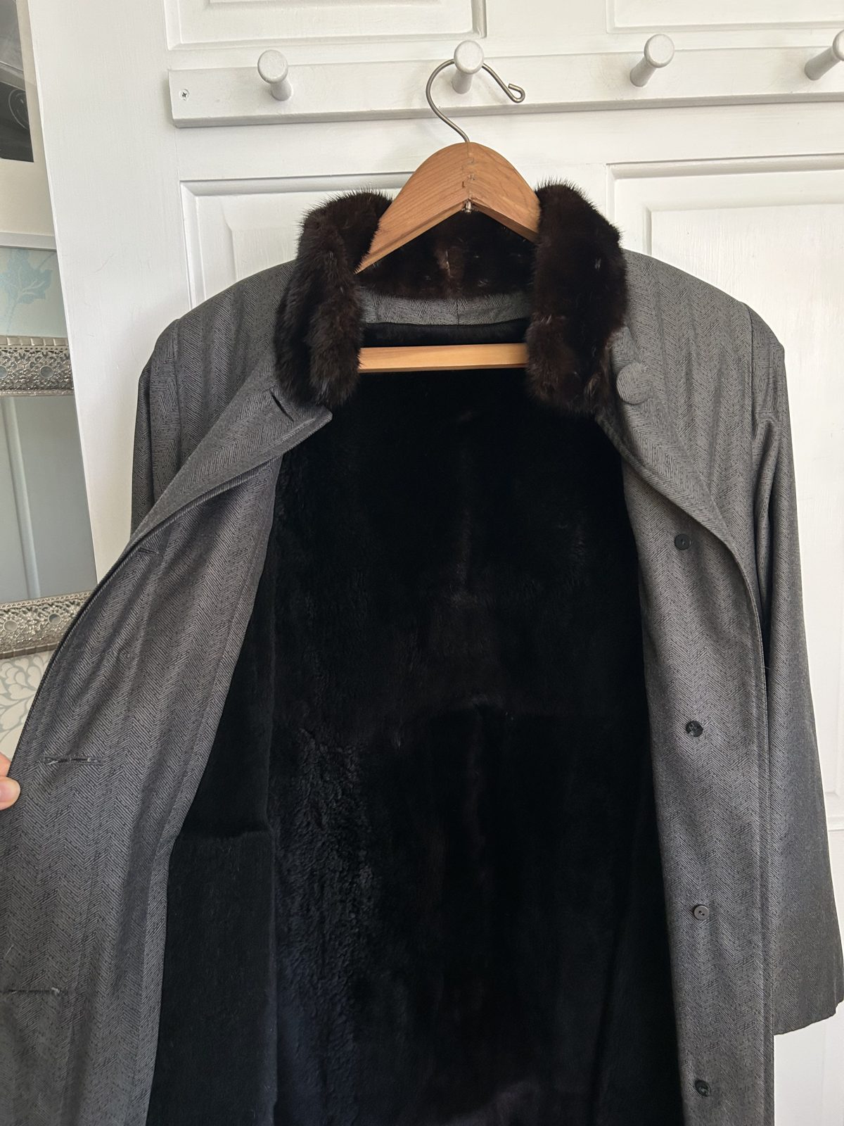 Gray Chevron Mink-Lined Trench Coat, image 3