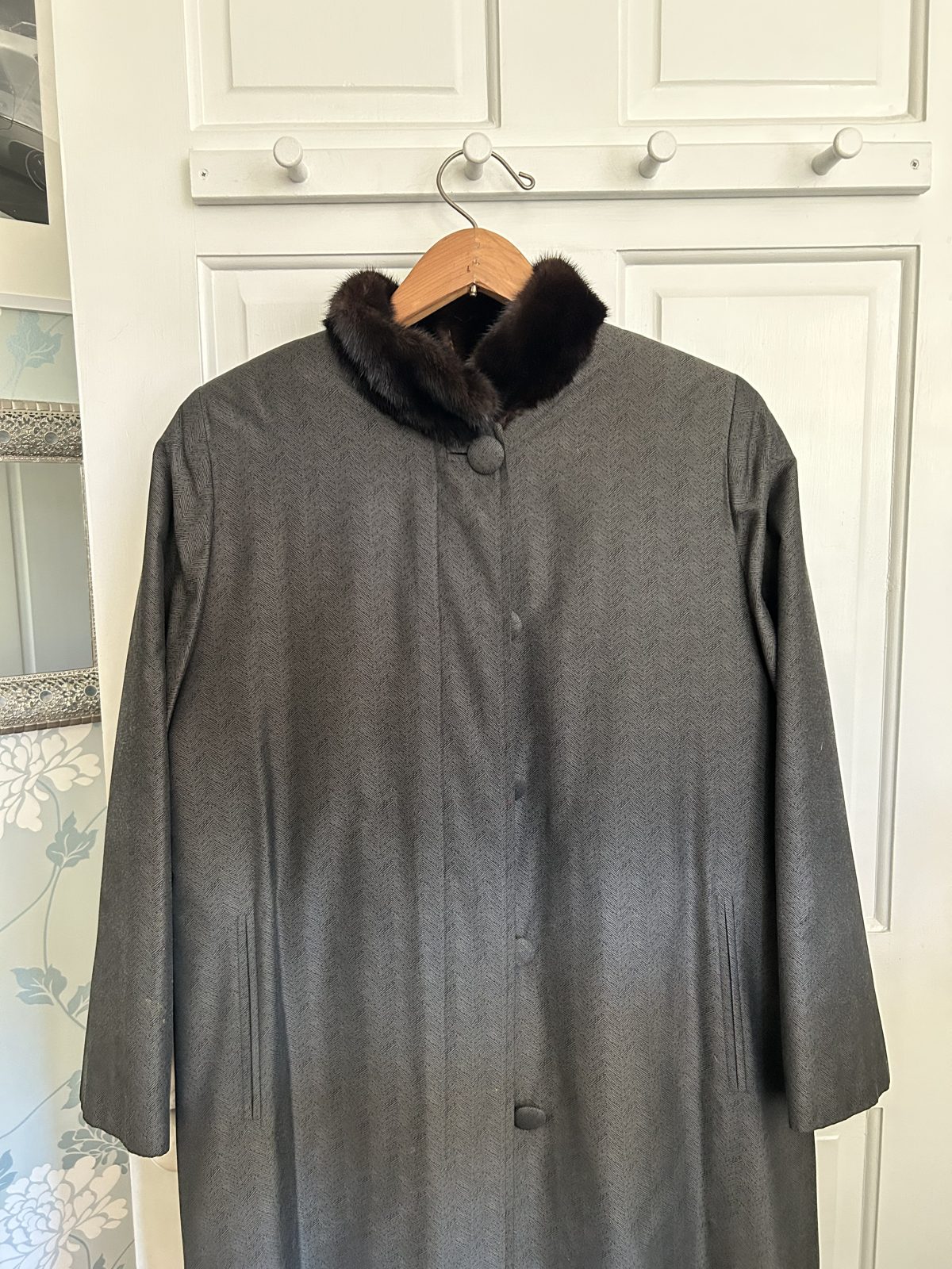 Gray Chevron Mink-Lined Trench Coat, image 2