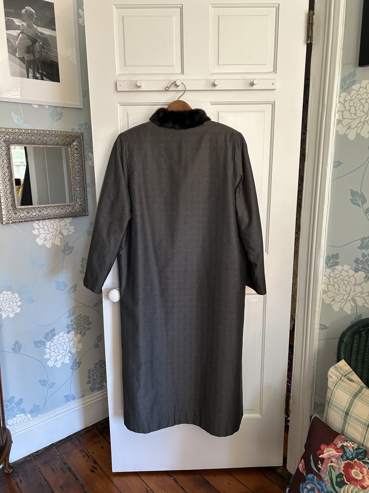 Gray Chevron Mink-Lined Trench Coat, image 4