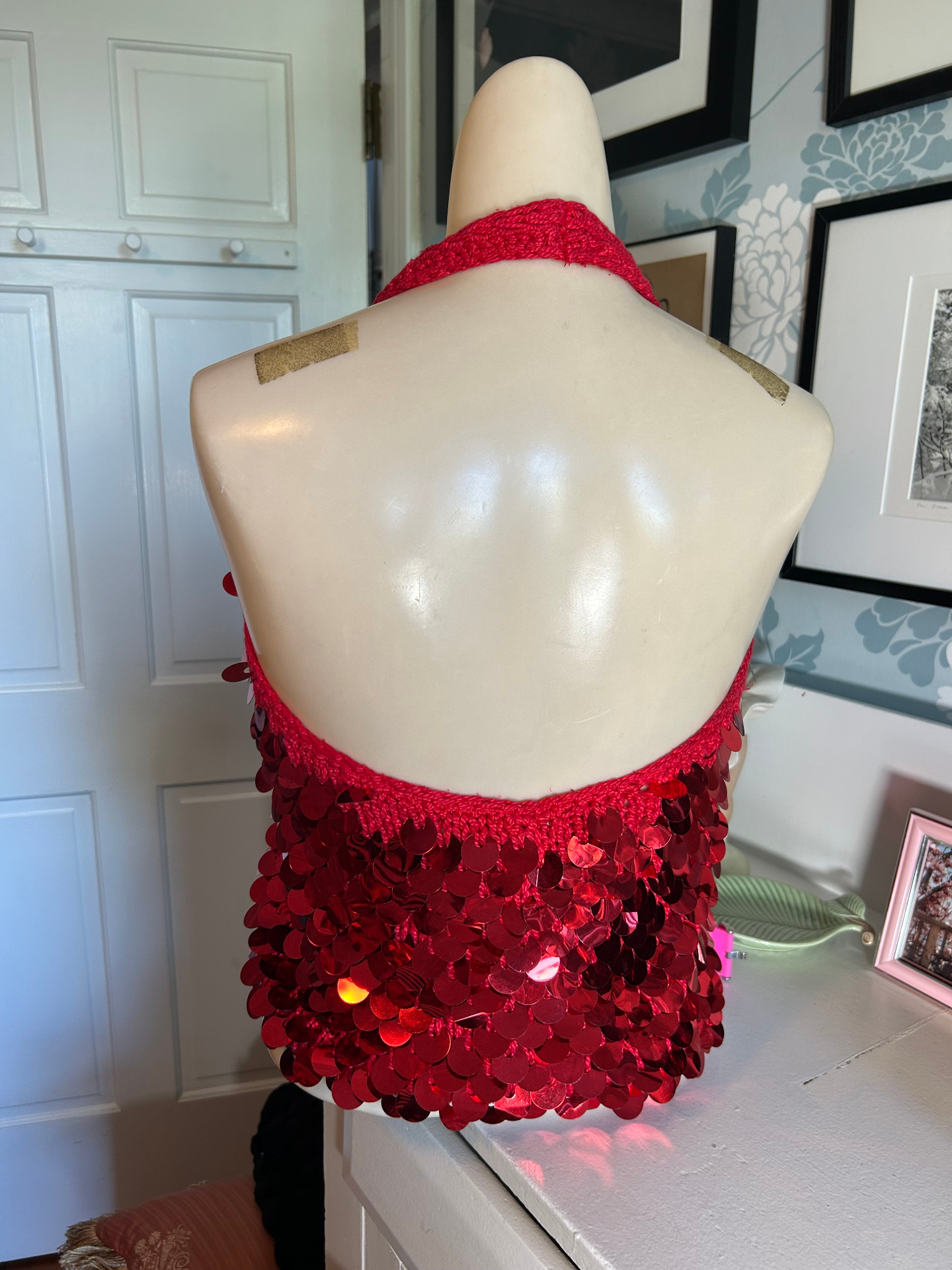 Joan Vass Red Halter with Paillettes, image 2