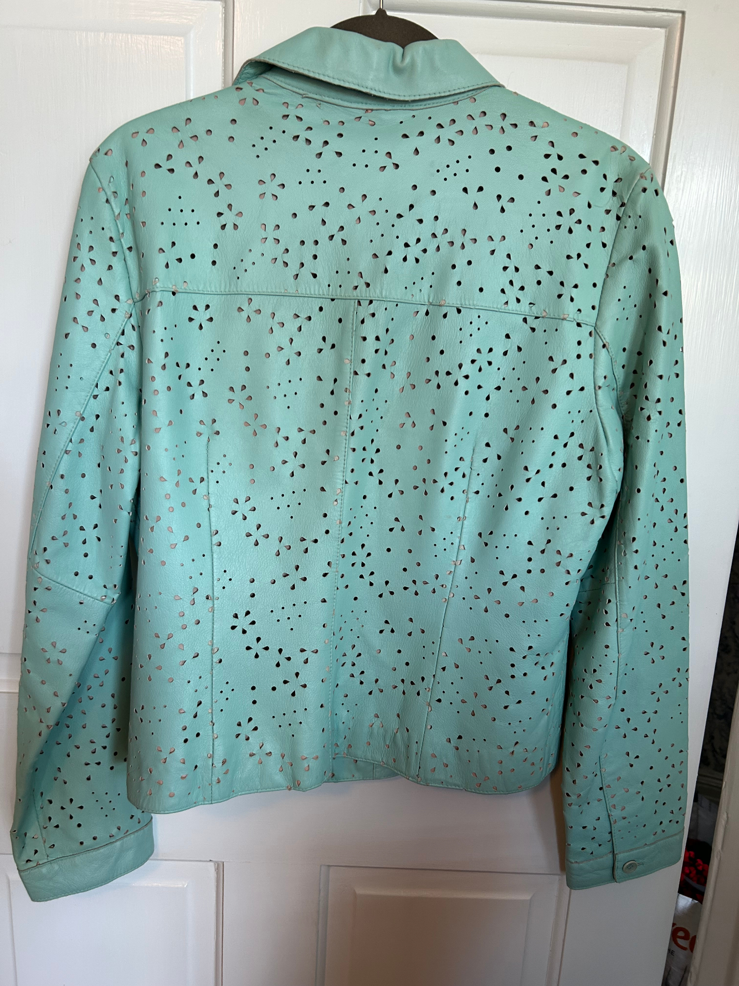 Sky Blue Cut Out Leather Jacket — image 2
